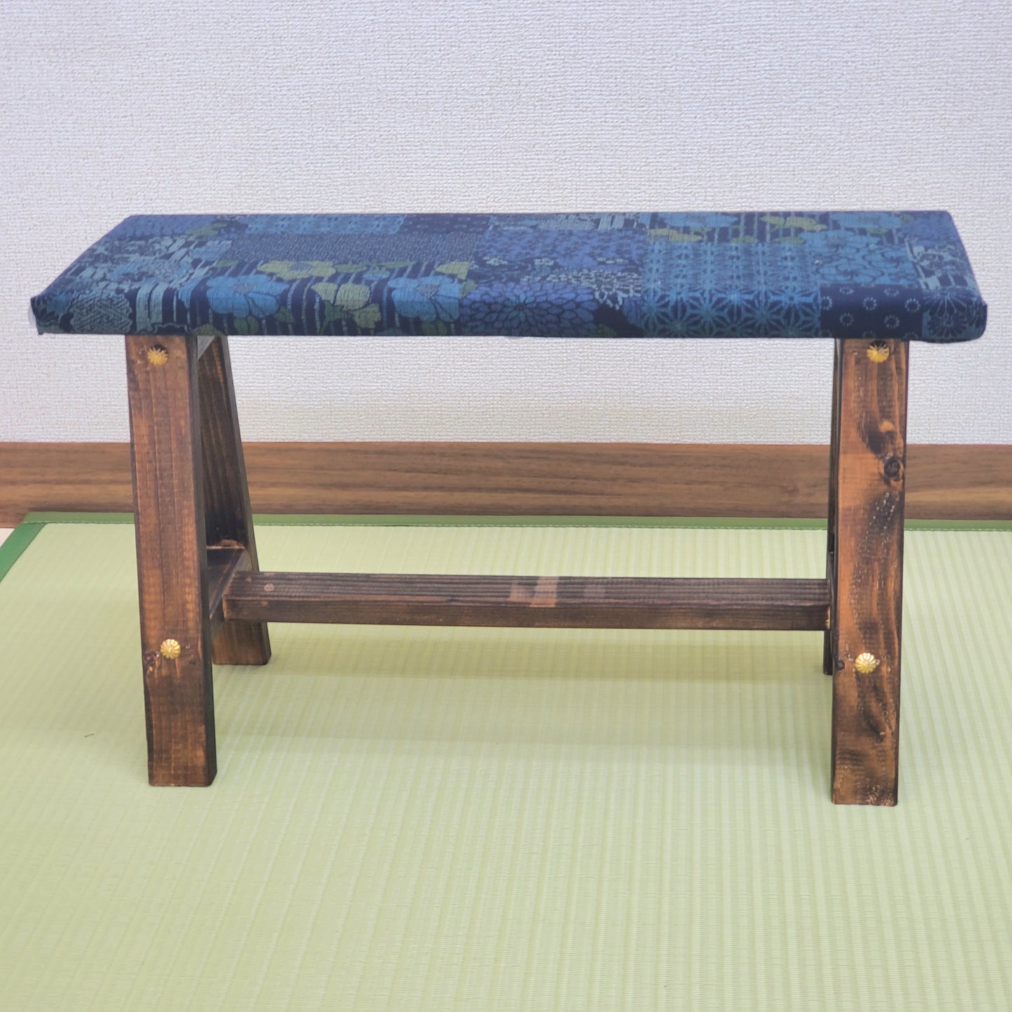 Indigo's Wagara Display Bench – Handmade Wood, Japanese Decor, Walnut Finish