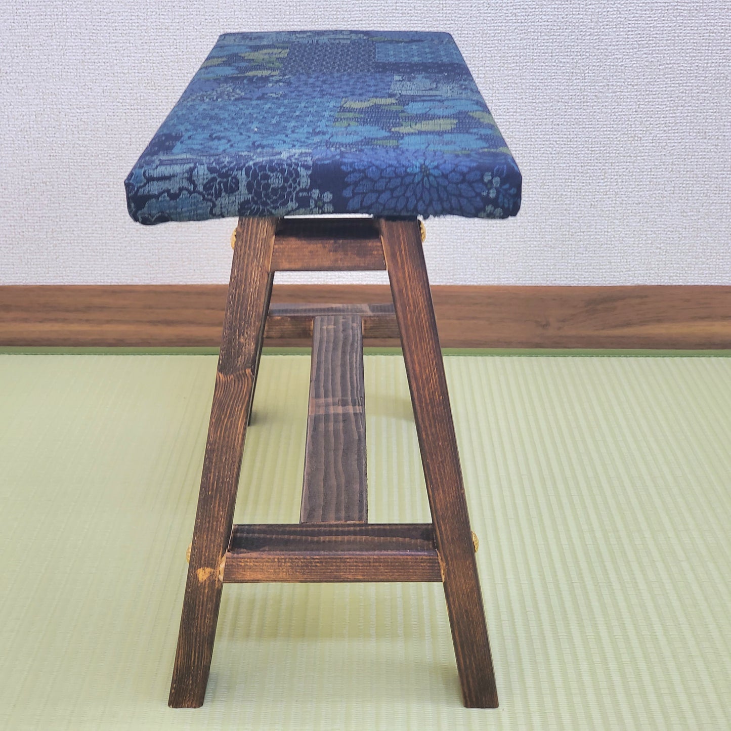 Indigo's Wagara Display Bench – Handmade Wood, Japanese Decor, Walnut Finish