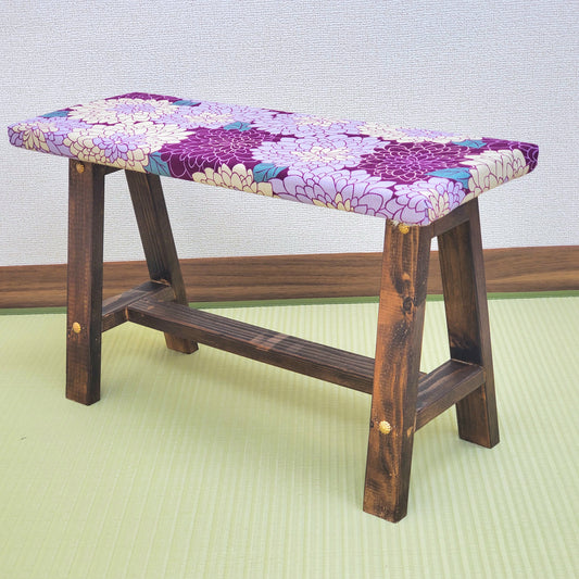 Flower Wagara Display Bench – Handmade Wood, Japanese Decor, Walnut Finish