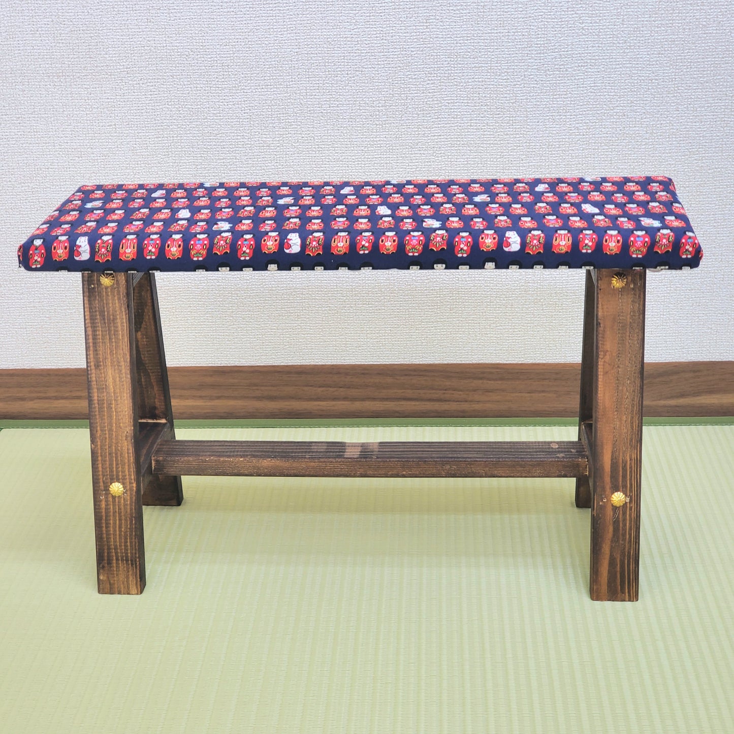 Kokeshi Wagara Display Bench – Handmade Wood, Japanese Decor, Walnut Finish