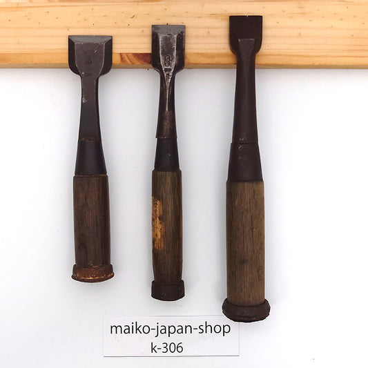 Vintage Damaged Japanese Wood Chisel Set Carpenter Tools Nomi From Japan k-306