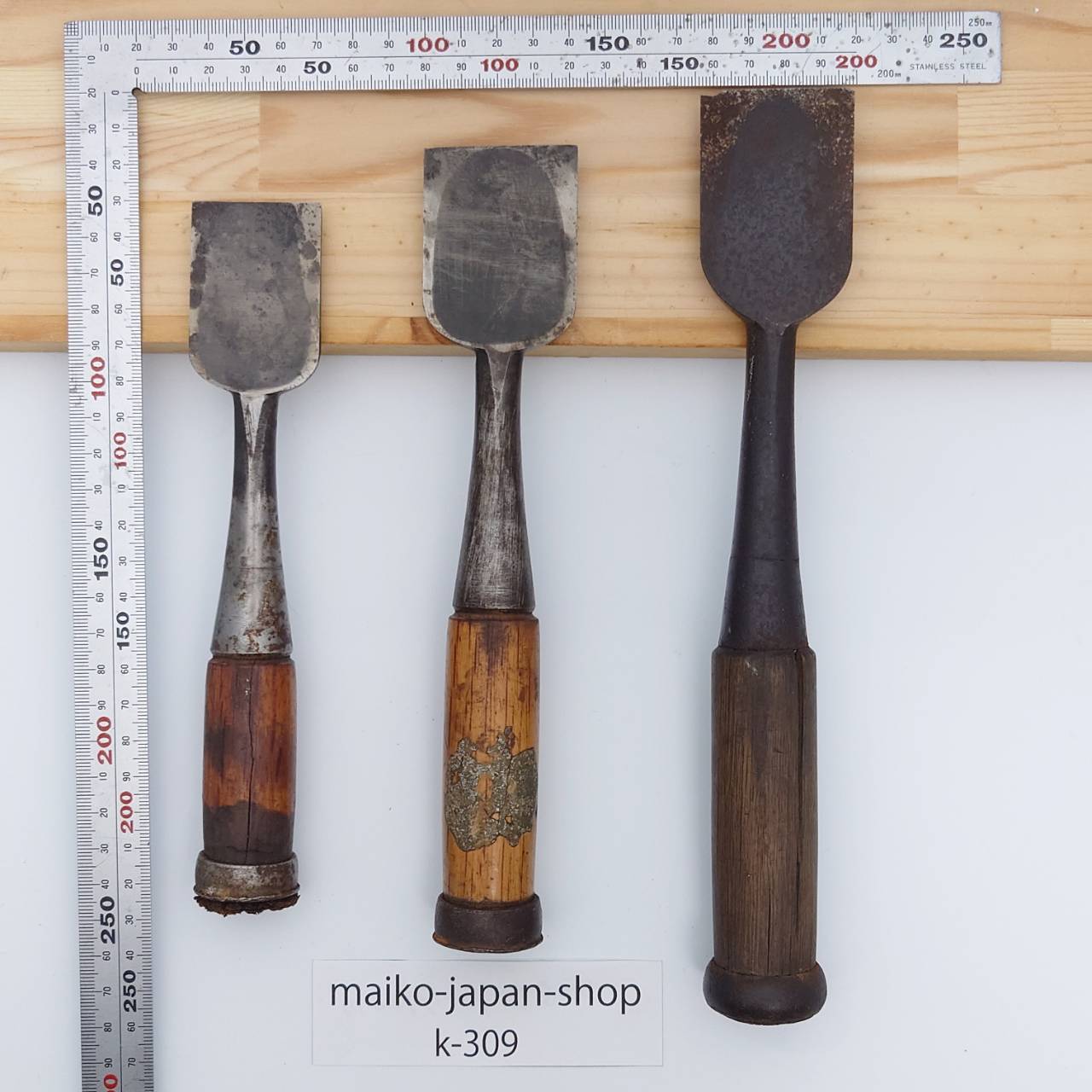 Vintage Damaged Japanese Wood Chisel Set Carpenter Tools Nomi From Japan k-309