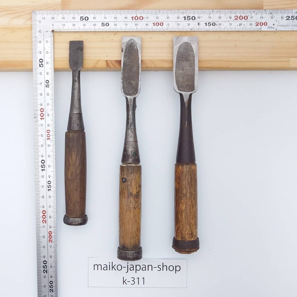 Vintage Damaged Japanese Wood Chisel Set Carpenter Tools Nomi From Japan k-311