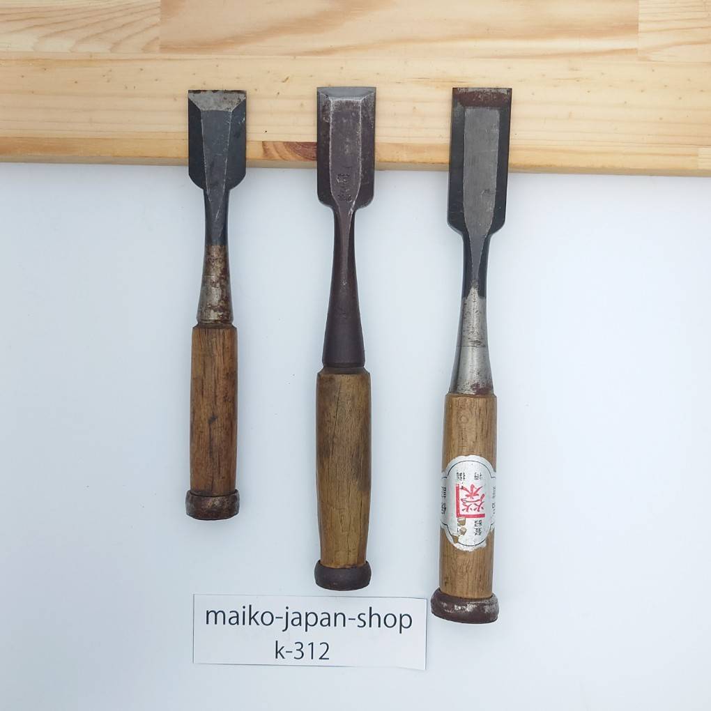 Vintage Damaged Japanese Wood Chisel Set Carpenter Tools Nomi From Japan k-312