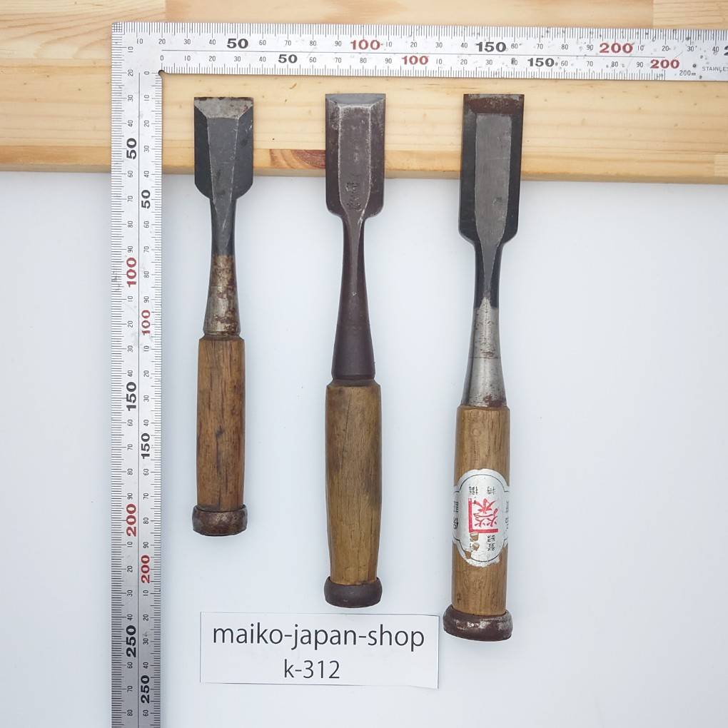 Vintage Damaged Japanese Wood Chisel Set Carpenter Tools Nomi From Japan k-312