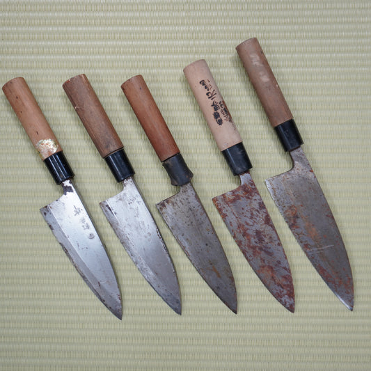 5pc Japanese Sakai Deba Knife Lot Famous Brands Vintage Sushi F-296
