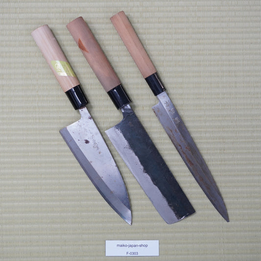 3pc Japanese Vintage Knife Set Yanagiba Nakiri Deba Sashimi Sushi F-303