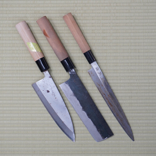 3pc Japanese Vintage Knife Set Yanagiba Nakiri Deba Sashimi Sushi F-303