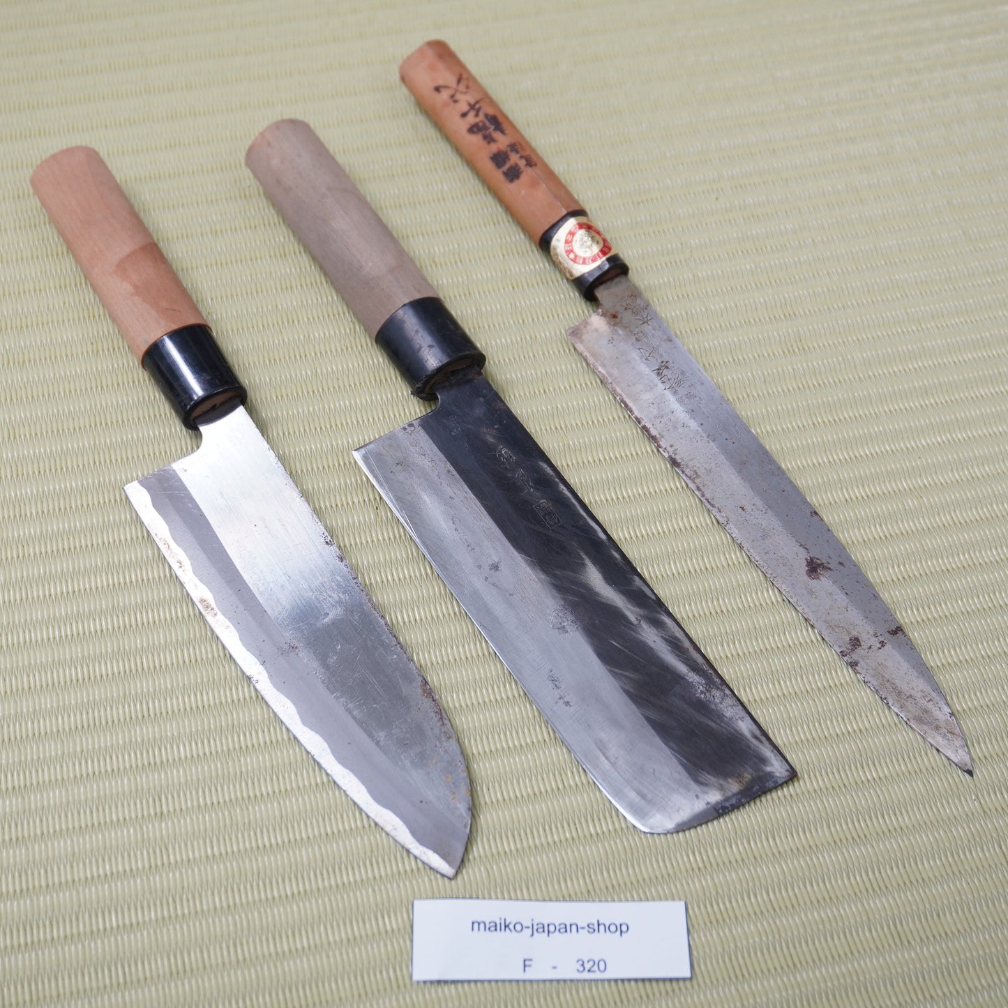 Sale! 3pc Japanese Vintage Knife Set Santoku Nakiri Yanagiba Signed Sushi F-320