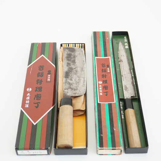 Japanese Used Vintage Knife Set with Box Sushi Sasimi F-394