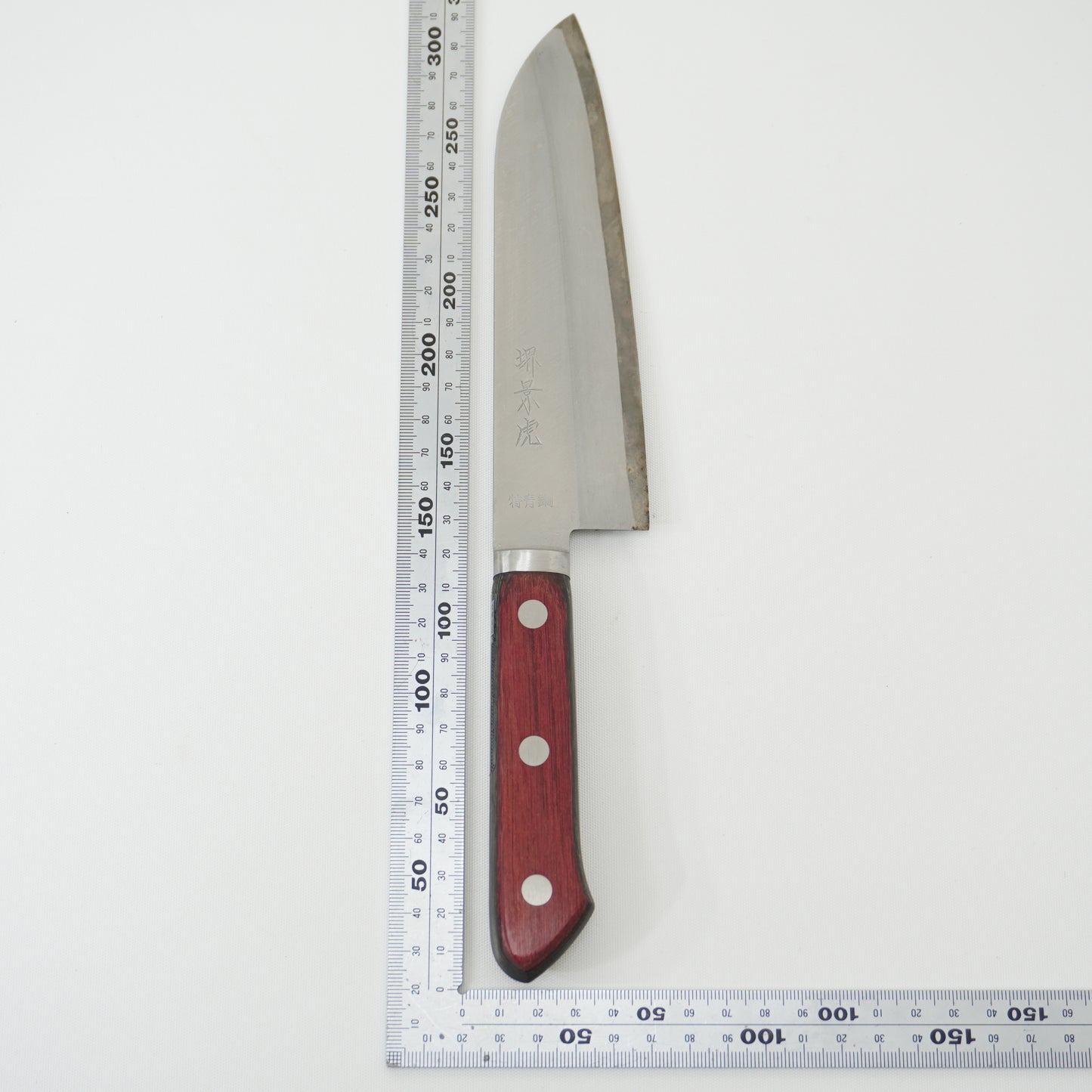 Good Condition! Japanese Used Kitchen Santoku Knife Sushi Sasimi F-417