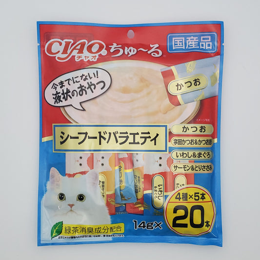 CIAO Churu Cat Treat Seafood Variety 20 Sticks Bonito Tuna Salmon Japan Made