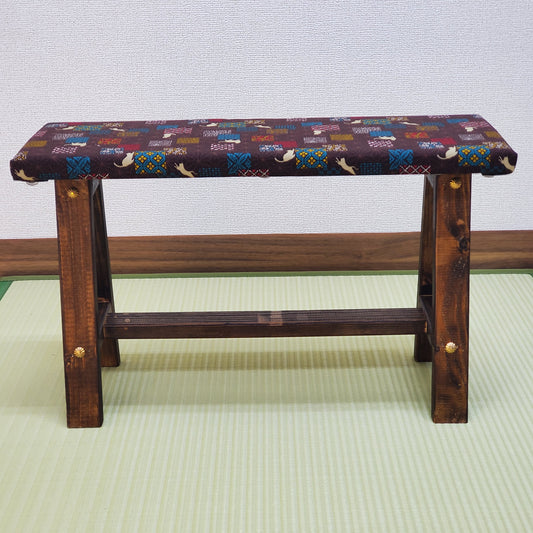 Cat Wagara Display Bench – Handmade Wood, Japanese Decor, Walnut Finish