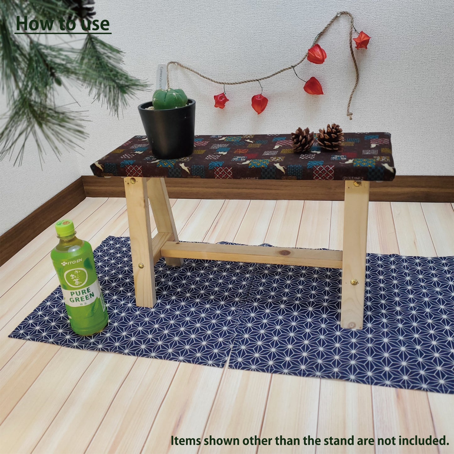 Cat Wagara Display Bench – Handmade Wood, Japanese Decor, Beeswax Finish