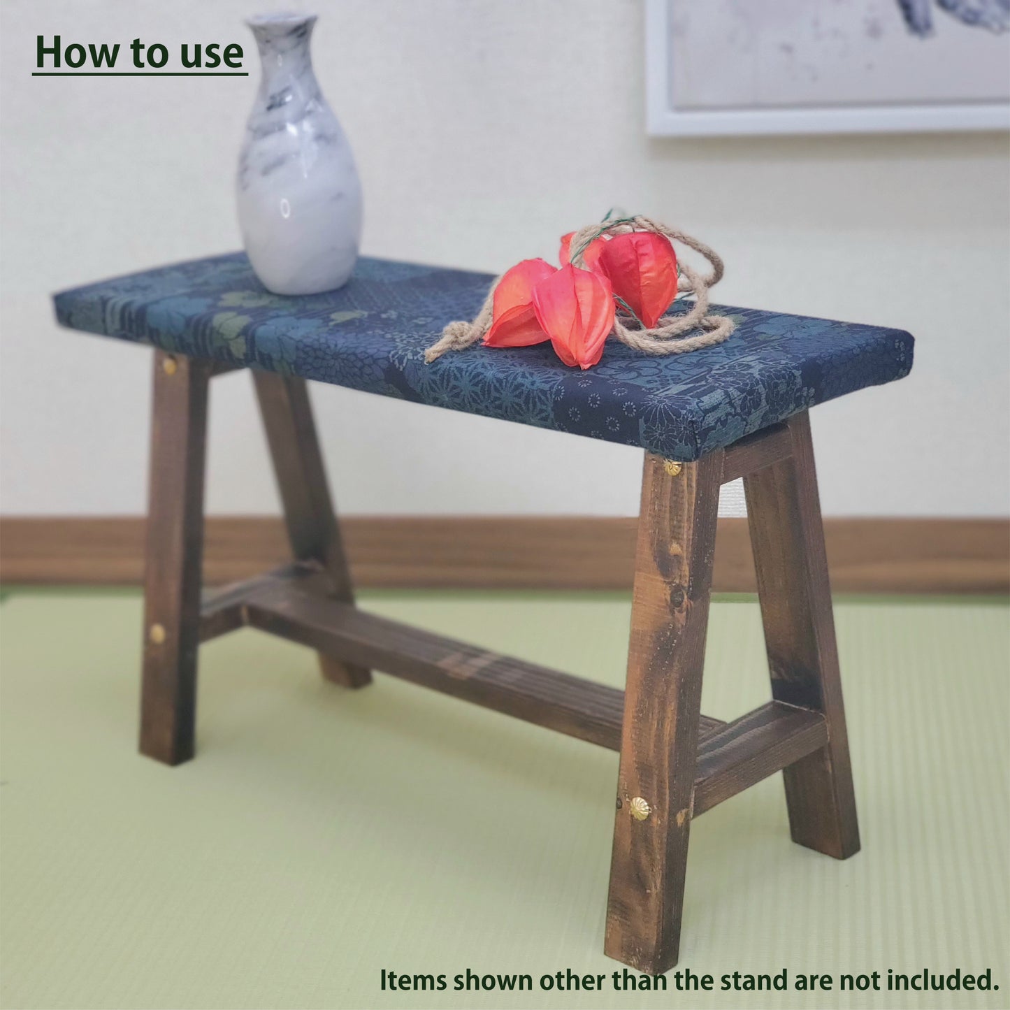 Indigo's Wagara Display Bench – Handmade Wood, Japanese Decor, Walnut Finish