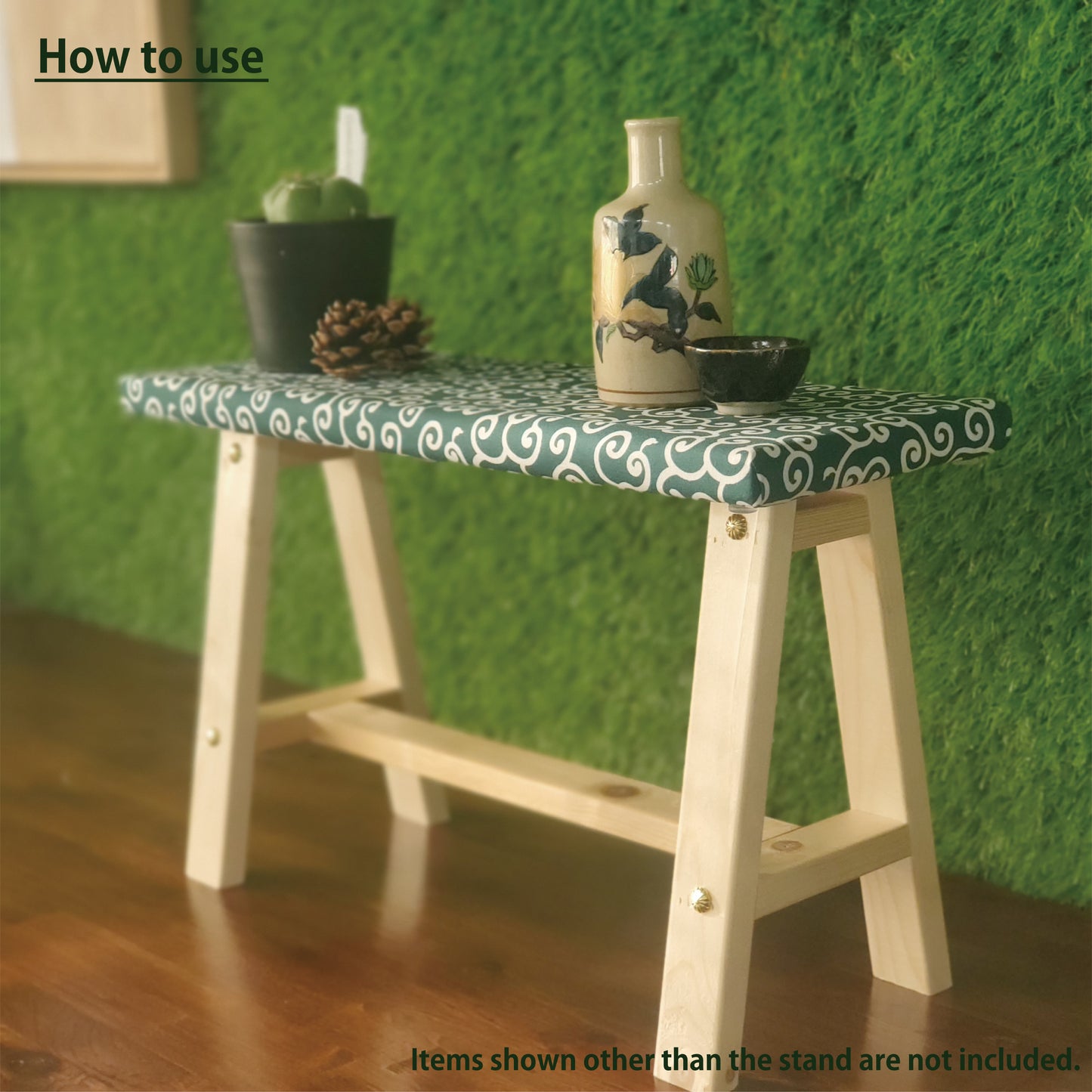 Karakusa Wagara Display Bench – Handmade Wood, Japanese Decor, Beeswax Finish