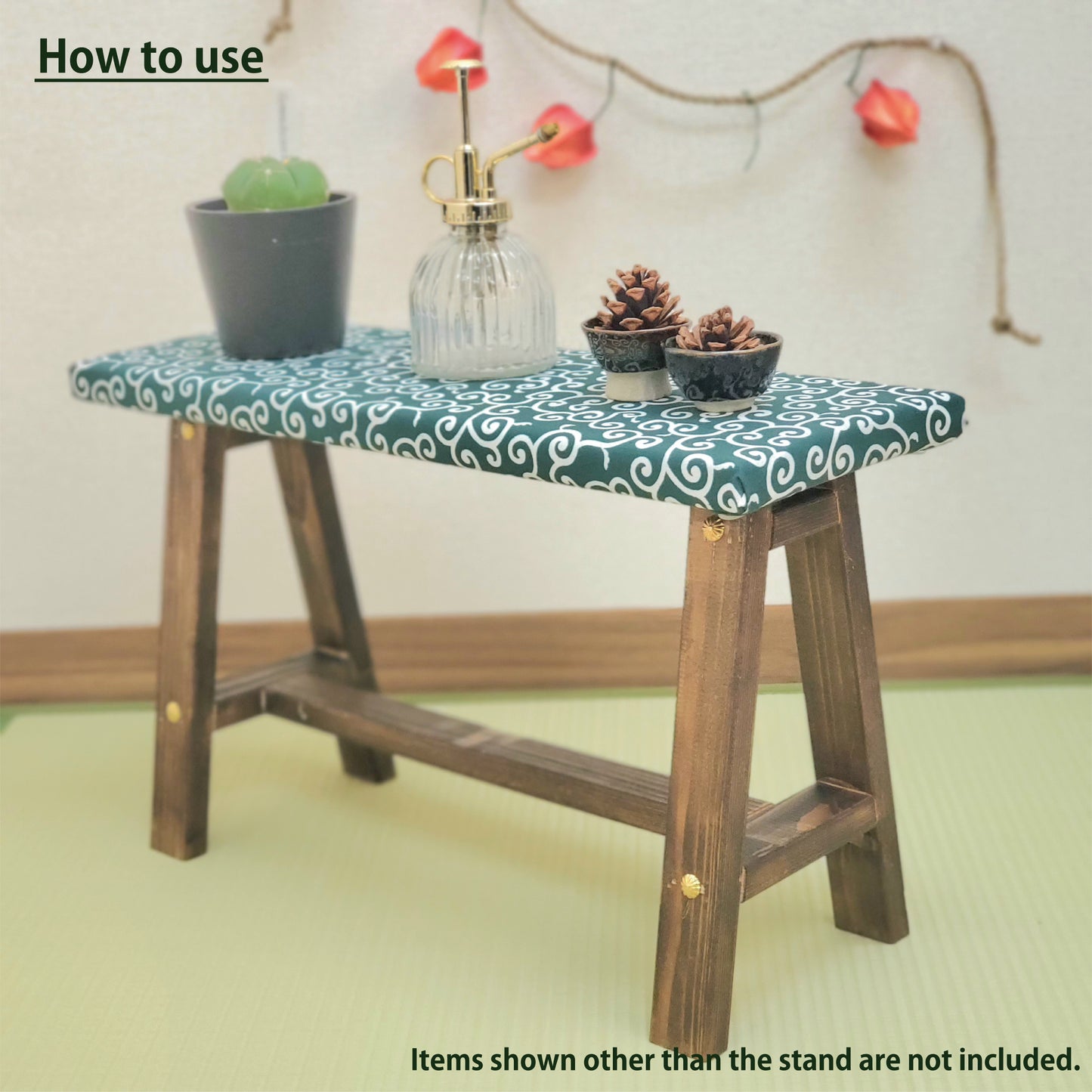 Karakusa Wagara Display Bench – Handmade Wood, Japanese Decor, Walnut Finish