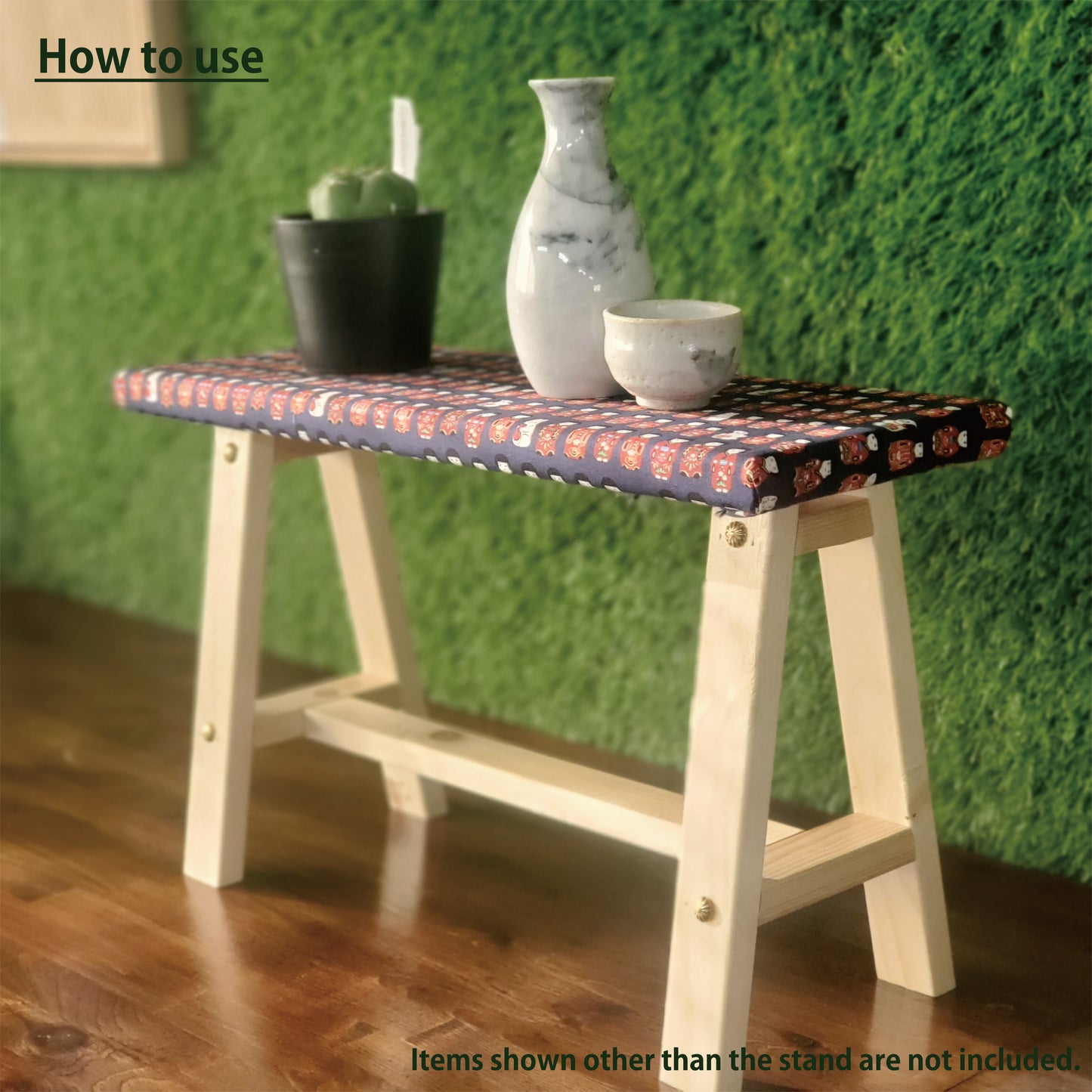 Kokeshi Wagara Display Bench – Handmade Wood, Japanese Decor, Beeswax Finish