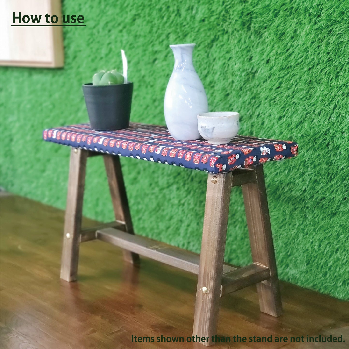 Kokeshi Wagara Display Bench – Handmade Wood, Japanese Decor, Walnut Finish