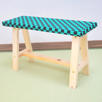 Ichimatsu Wagara Display Bench – Handmade Wood, Japanese Decor, Beeswax Finish