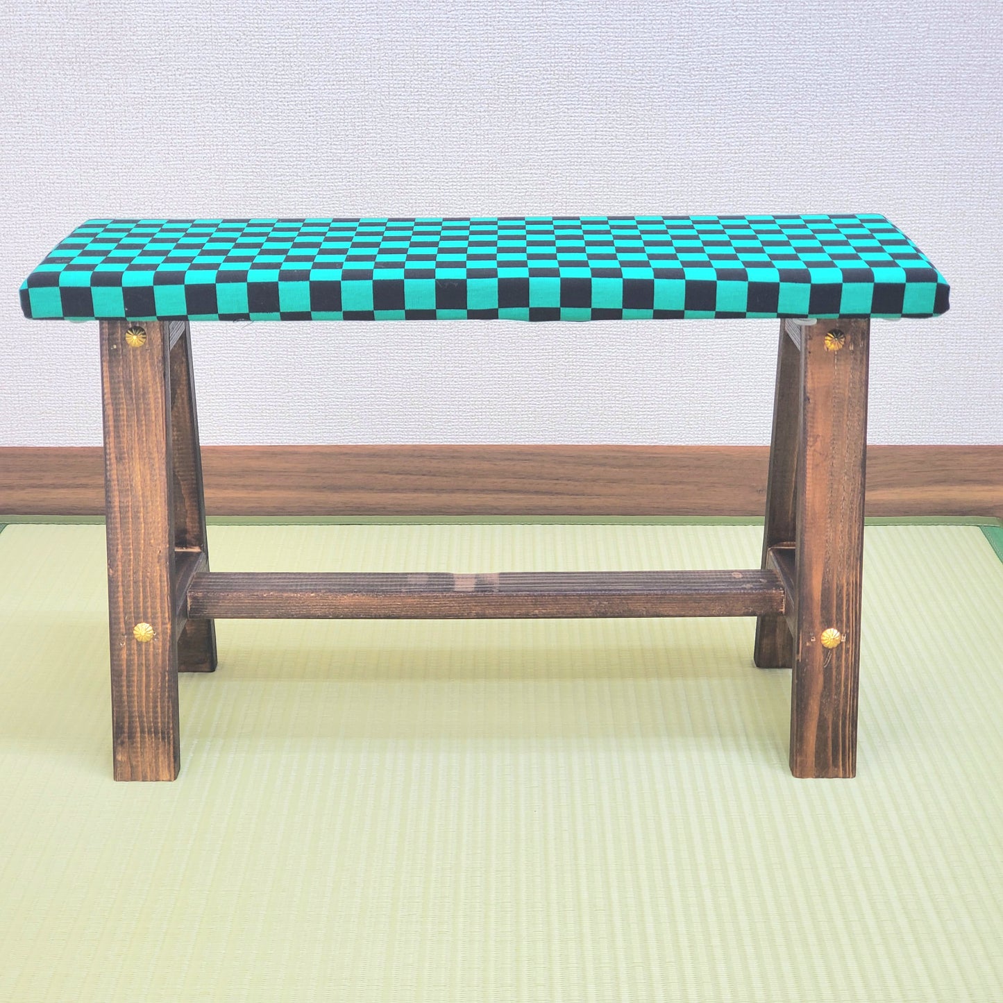 Ichimatsu Wagara Display Bench – Handmade Wood, Japanese Decor, Walnut Finish