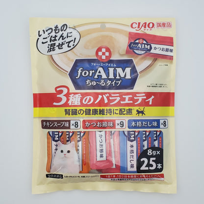 CIAO for AIM Churu Cat Treat 25 Pack Kidney Care 3 Flavor Variety Japan Made