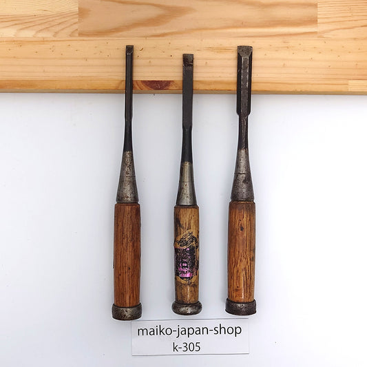 Vintage Damaged Japanese Wood Chisel Set Carpenter Tools Nomi From Japan k-305