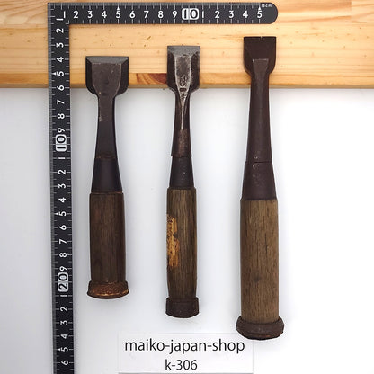 Vintage Damaged Japanese Wood Chisel Set Carpenter Tools Nomi From Japan k-306