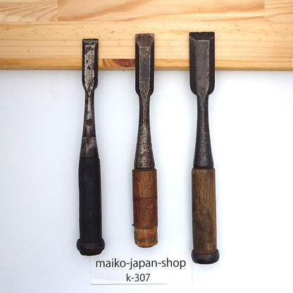 Vintage Damaged Japanese Wood Chisel Set Carpenter Tools Nomi From Japan k-307