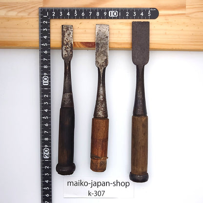 Vintage Damaged Japanese Wood Chisel Set Carpenter Tools Nomi From Japan k-307