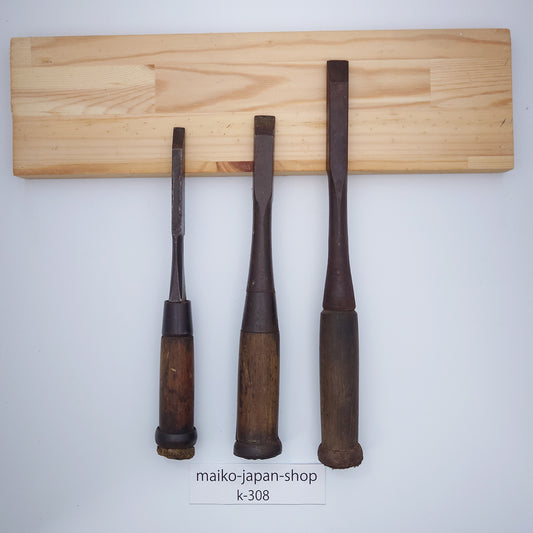 Vintage Damaged Japanese Wood Chisel Set Carpenter Tools Nomi From Japan k-308