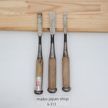 Vintage Damaged Japanese Wood Chisel Set Carpenter Tools Nomi From Japan k-313