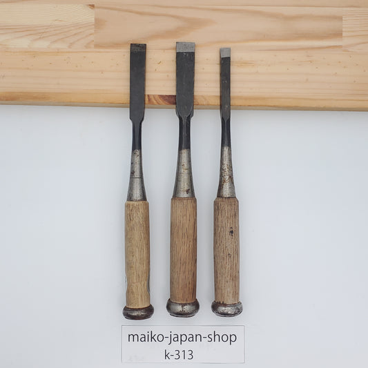 Vintage Damaged Japanese Wood Chisel Set Carpenter Tools Nomi From Japan k-313