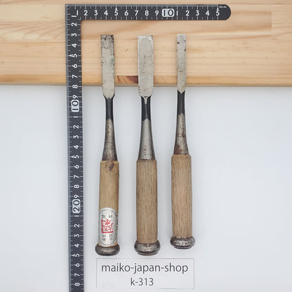 Vintage Damaged Japanese Wood Chisel Set Carpenter Tools Nomi From Japan k-313