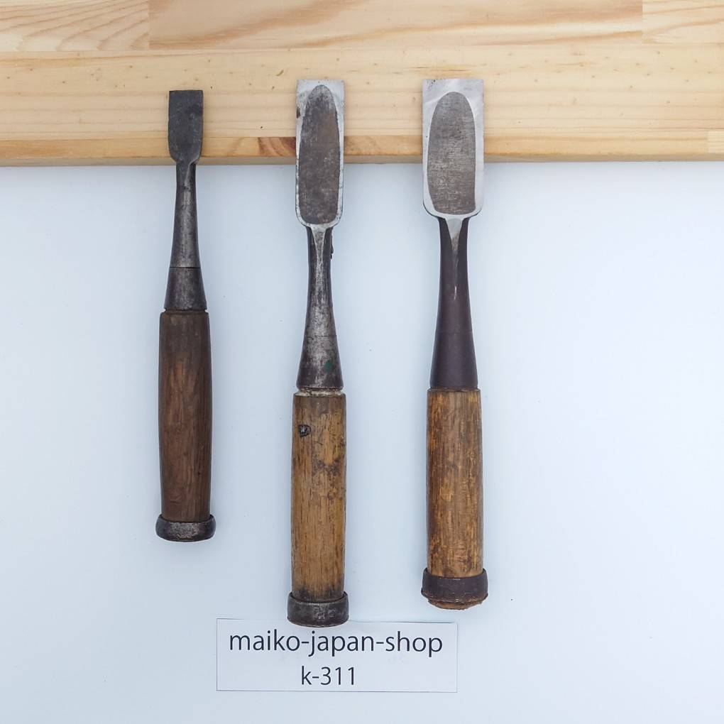 Vintage Damaged Japanese Wood Chisel Set Carpenter Tools Nomi From Japan k-311