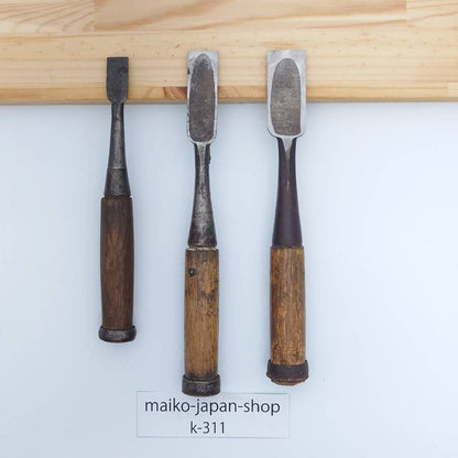 Vintage Damaged Japanese Wood Chisel Set Carpenter Tools Nomi From Japan k-311