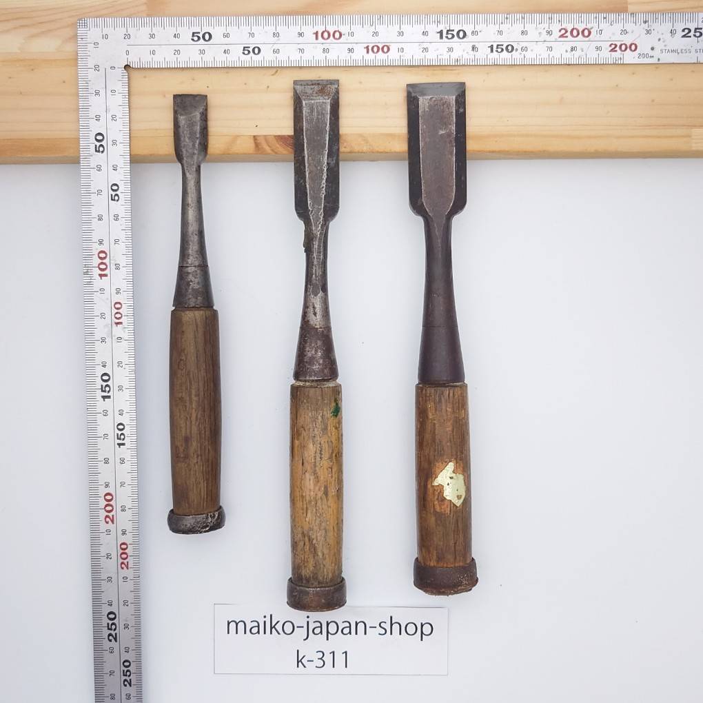 Vintage Damaged Japanese Wood Chisel Set Carpenter Tools Nomi From Japan k-311