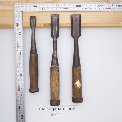 Vintage Damaged Japanese Wood Chisel Set Carpenter Tools Nomi From Japan k-311