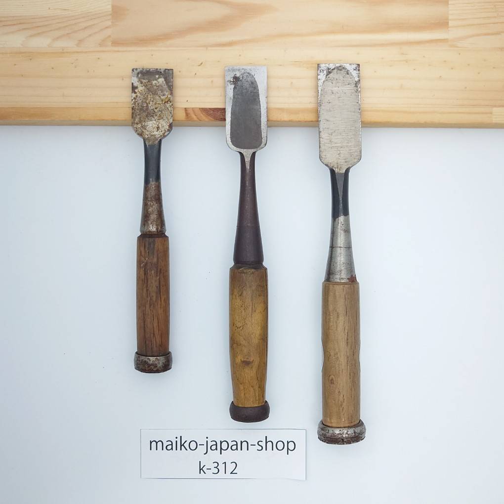 Vintage Damaged Japanese Wood Chisel Set Carpenter Tools Nomi From Japan k-312