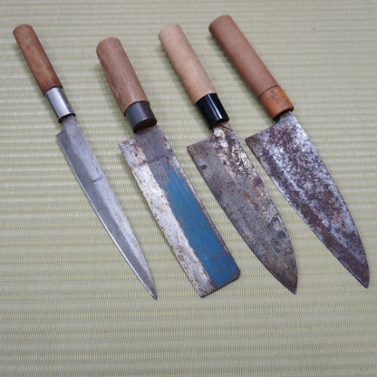 Japanese Vintage Knife Lot x4 Junk Used Kitchen Japan Sushi F-294