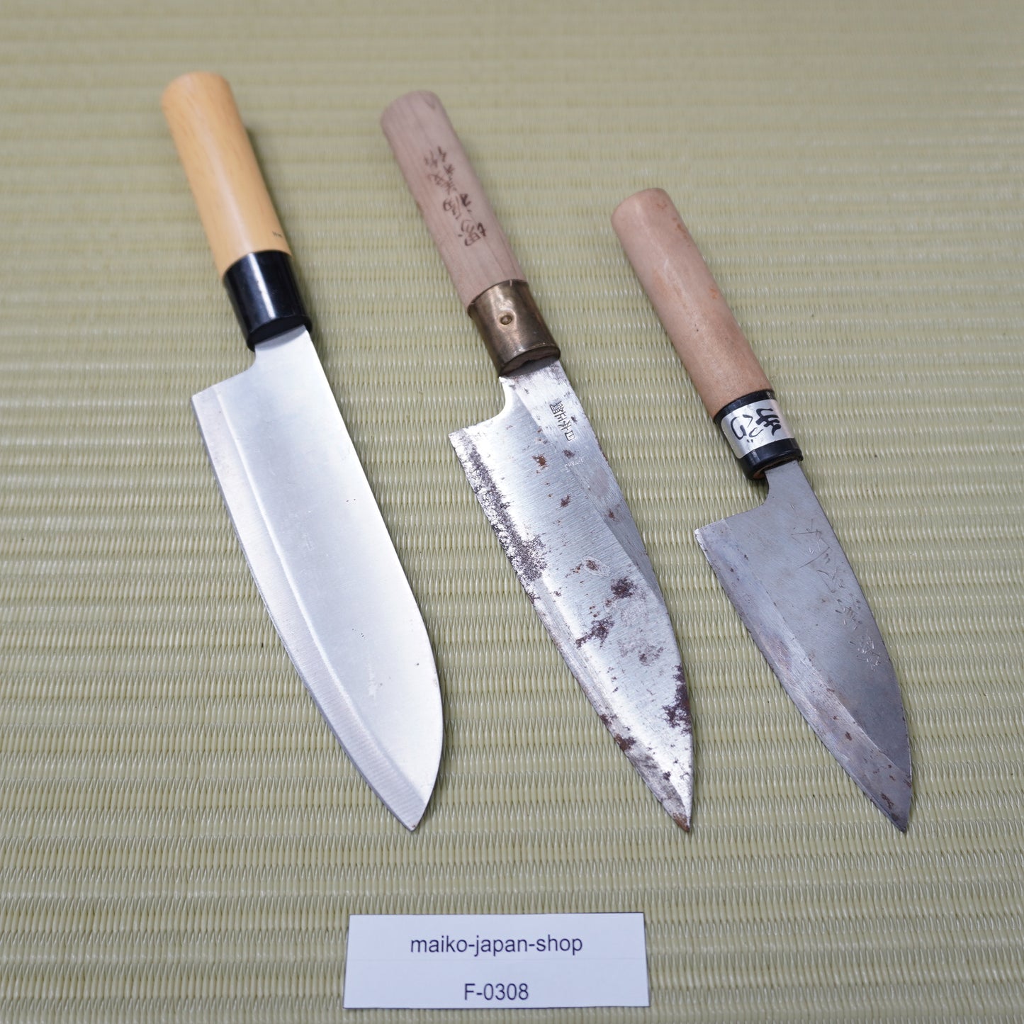Sale! 3pc Japanese Vintage Knife Set Lightweight Santoku Deba Signed Sushi F-308