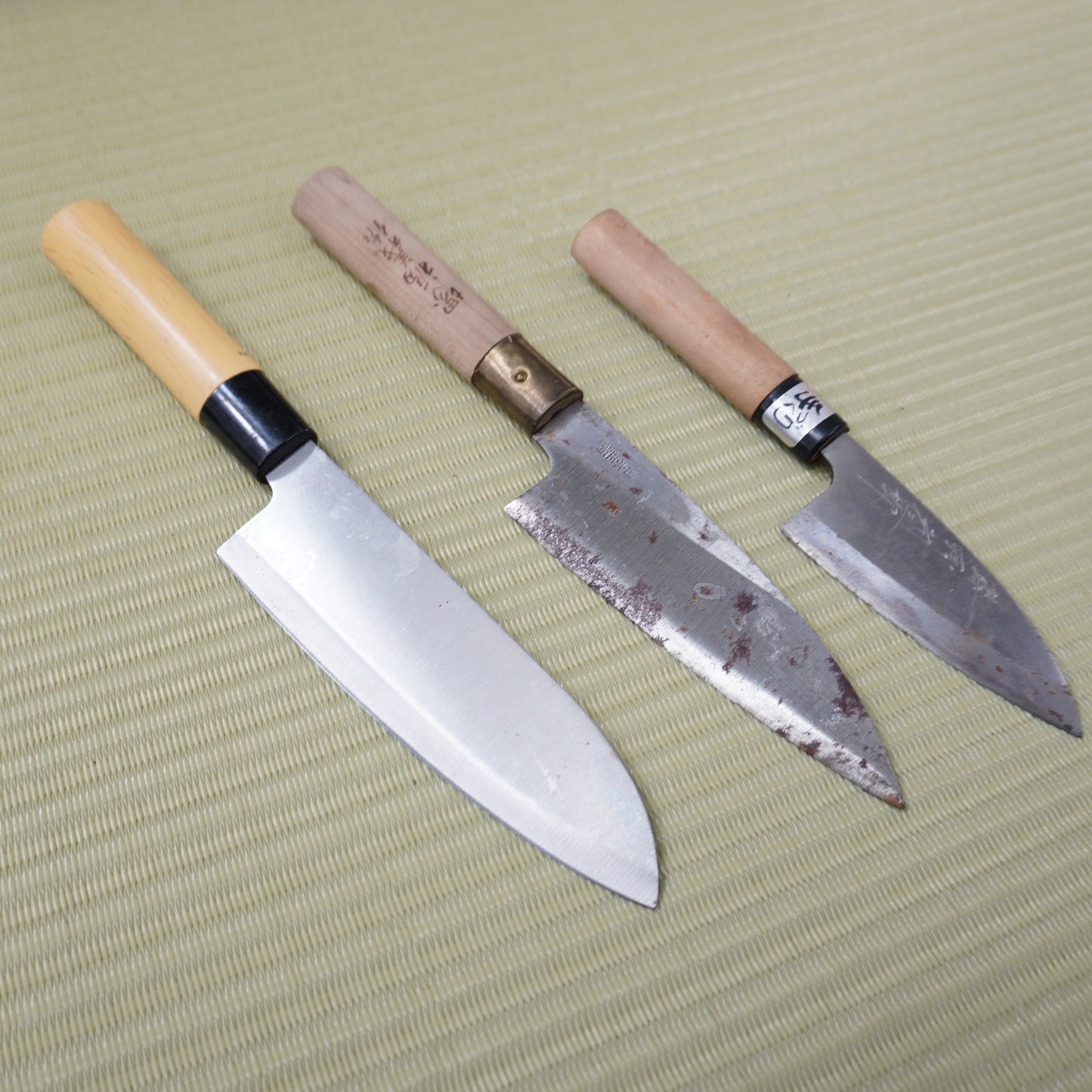Sale! 3pc Japanese Vintage Knife Set Lightweight Santoku Deba Signed Sushi F-308
