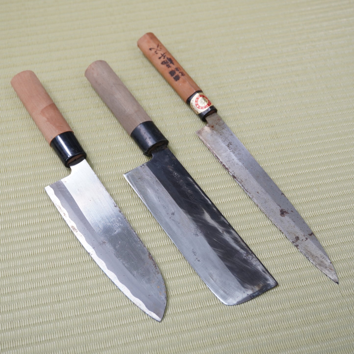 Sale! 3pc Japanese Vintage Knife Set Santoku Nakiri Yanagiba Signed Sushi F-320