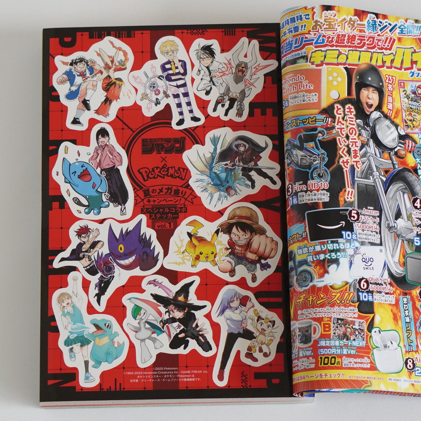 Weekly Shonen Jump 2025 ＃36-37 &38 Set w/ ONE PIECE Bookmark & Pokémon Stickers