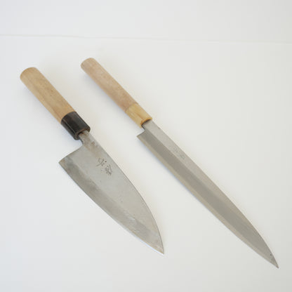 Yuko Japanese Used Deba & Yanagiba Knife Set Engraved Vintage High-Quality F-355