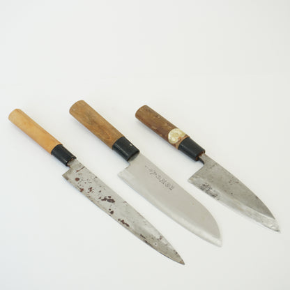 Japanese Used Kitchen Knife 3-Piece Set High Quality Vintage Sushi F-364