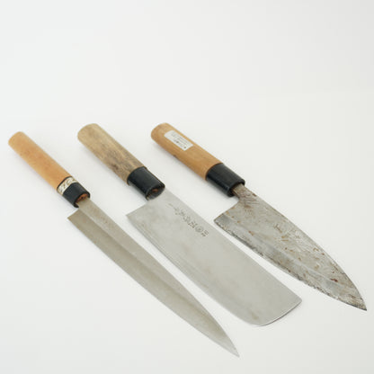 Japanese Used Kitchen Knife 3-Piece Set High Quality Vintage Sushi F-365