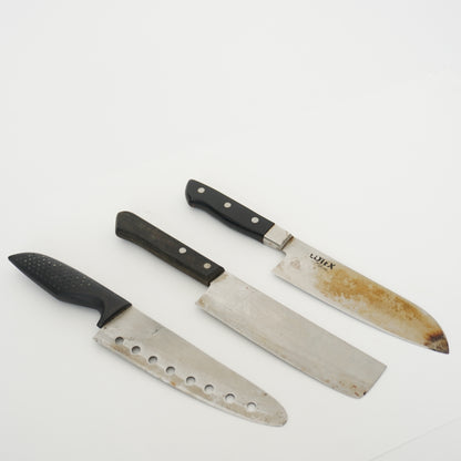 Japanese Used Junk Kitchen Knife 3-Piece Set High Quality Vintage Sushi F-370