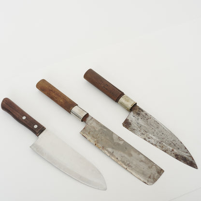 Japanese Used Junk Kitchen Knife 3-Piece Set High Quality Vintage Sushi F-371
