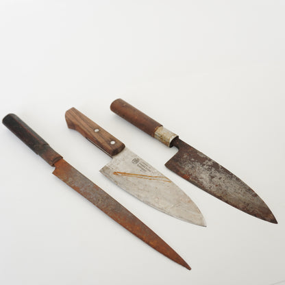 Rare Used Junk Japanese & German Kitchen Knife Combo Yanagiba Deba Mix F-372